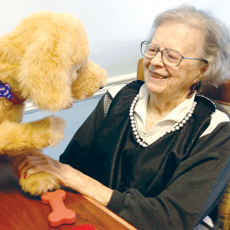 Biscuit, a dog made by Hasbro, was used to help dementia residents at a California facility engage.