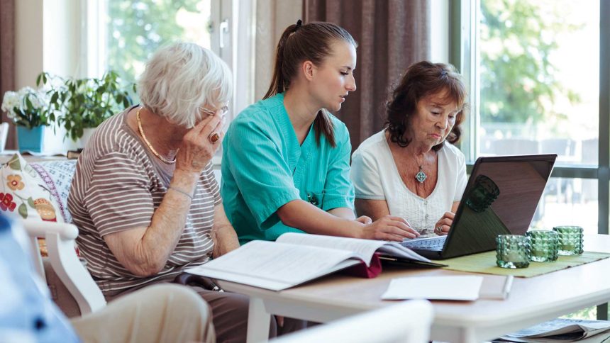 Caregiver, seniors, computer