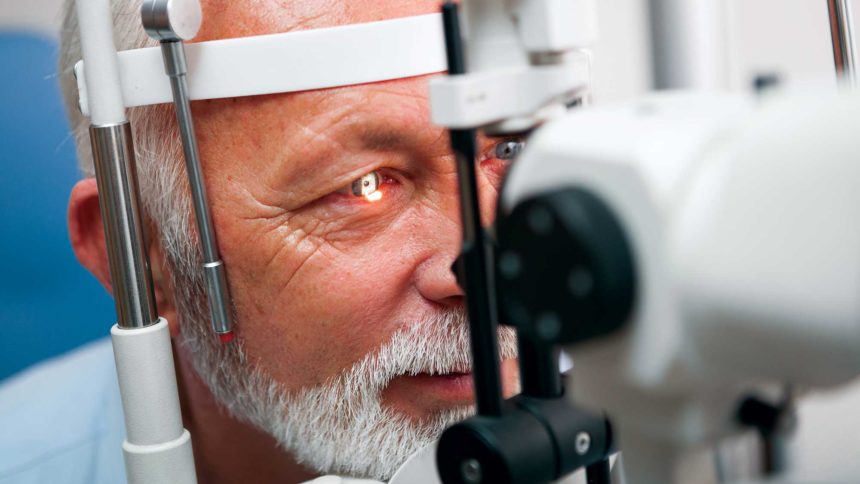 Image of senior receiving eye exam