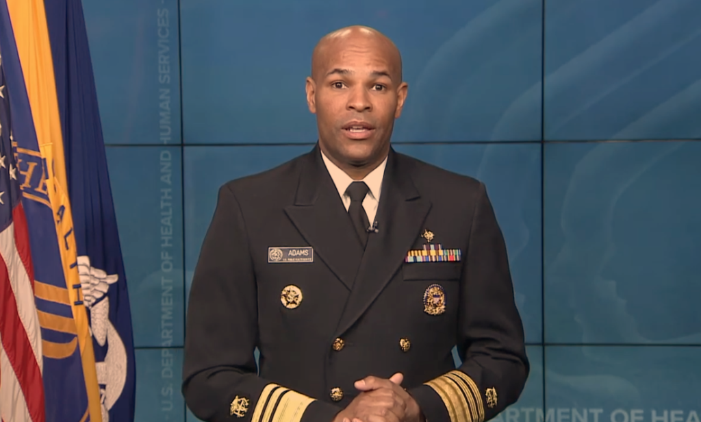 Screenshot of VADM Jerome M. Adams, M.D., M.P.H., in video announcing hypertension call to action, Oct. 2020